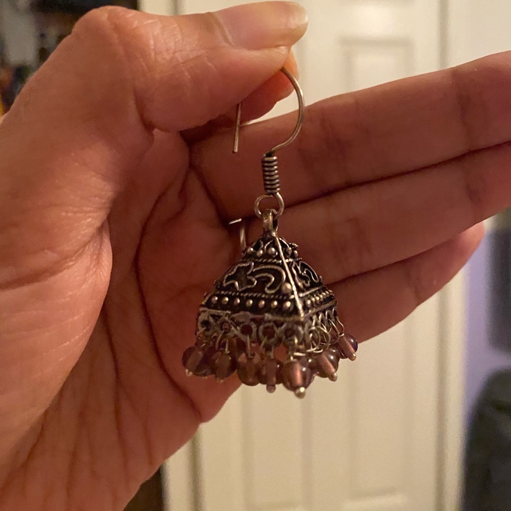 Silver and purple earrings